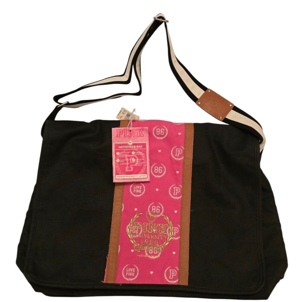 VICTORIA'S SECRET PINK 86 U of PINK SCHOOL BAG 17" LAPTOP CASE MESSENGER BAG NEW